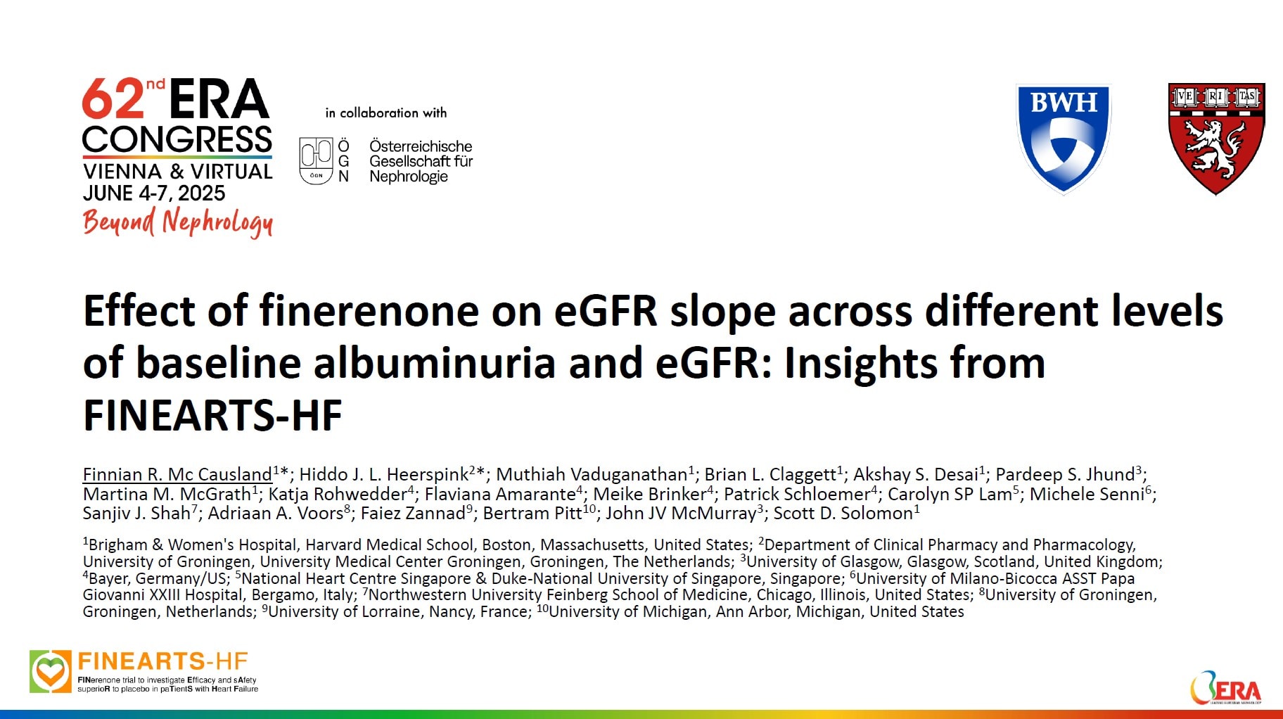 Oral session on the effect of finerenone on eGFR slope across different levels of baseline albuminuria and eGFR: Insights from FINEARTS-HF