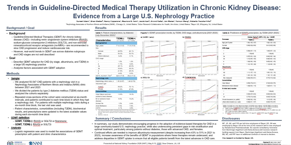 Poster presenting the efficacy and safety of finerenone in patients with cancer: A FIDELITY subgroup analysis